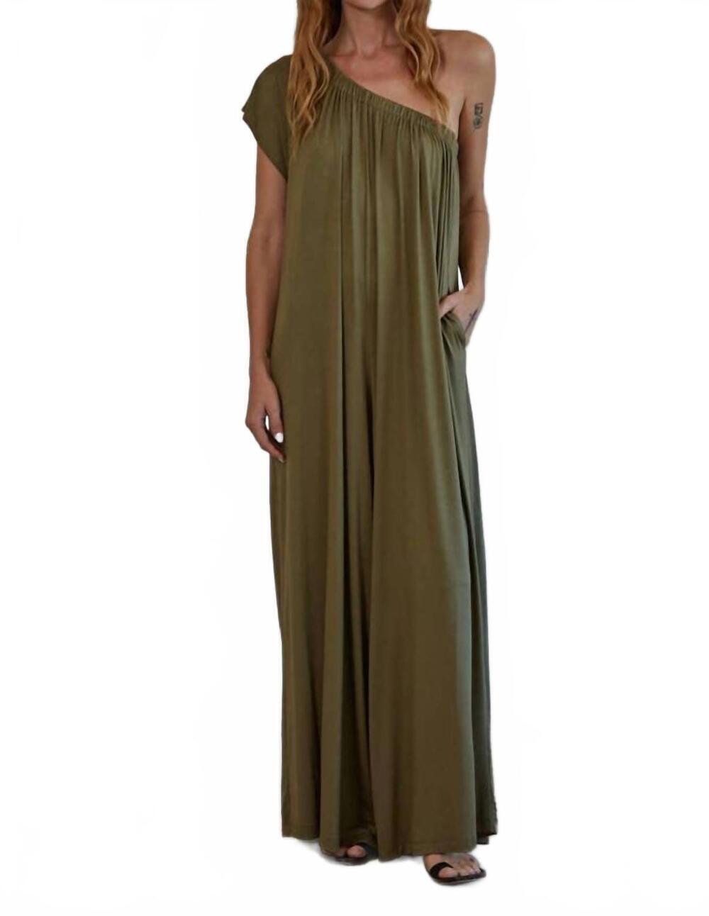 NEW BY TOGETHER women's olivia one shoulder wide leg jumpsuit in olive